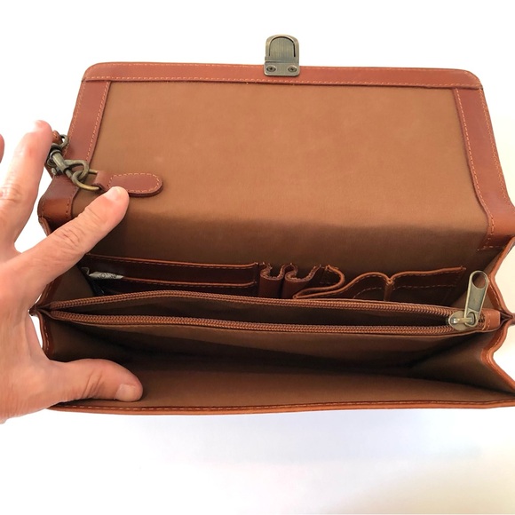 Wilson’s Vintage Buck Brown Leather Clutch Handbag Organizer Unisex Hidden Strap - Picture 13 of 17